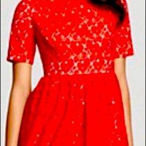 NEW Adrianna Papell Red Lace Short Sleeve Dress